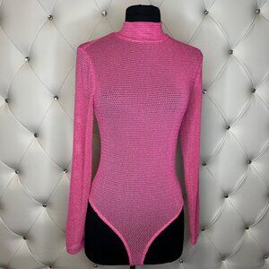 Top Chic Pink Mesh Turtleneck Bodysuit Size M